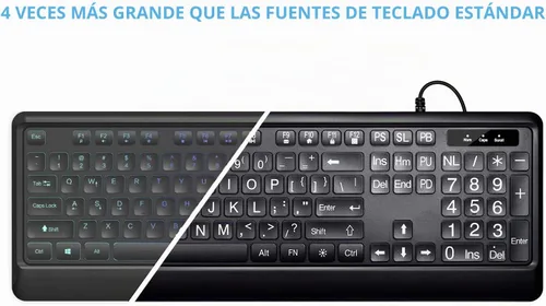 Vista 2 de KOPJIPPOM Teclado Retroiluminado de Letras Grandes, Teclado de Computadora con Cable USB, Teclado de Tamaño Completo con LED Blanco Iluminado