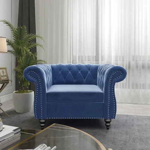 Vista 15 de Sofá moderno de 3 plazas, muebles de sofá grande, con brazo enrollable, sofá Chesterfield clásico copetudo de cuero con respaldo de asiento copetudo