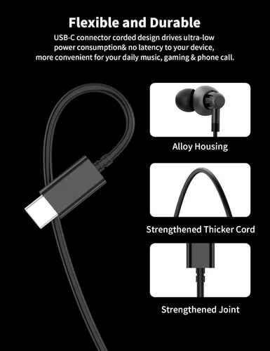 Vista 6 de Auriculares USB C con cable con micrófono para Samsung Galaxy S24/S23/S26/S25