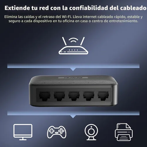 Vista 2 de BENFEI Conmutador Gigabit Ethernet de 5 puertos, montaje en pared y concentrador de conmutador de red de escritorio, divisor Ethernet, Plug & Play