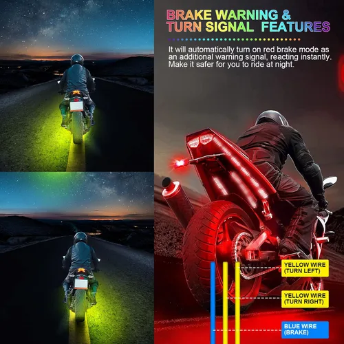 Vista 4 de Kit de 16 luces LED RGB perseguidoras para motocicleta para Harley Davidson Kawasaki Suzuki, kit impermeable de tiras de luces inferiores mágicas