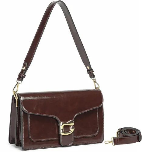Vista 8 de Travistar Bolsos cruzados para mujer de moda - Pequeño bolso cruzado de hombro con 2 correas, bolso de mano de cuero, bolso de noche de embrague