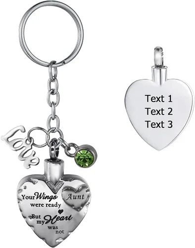 Vista 34 de Joyería de cremación de acero inoxidable con texto en inglés "Your Wings were Ready but My Heart was Not Memorial", llavero de urna para cenizas
