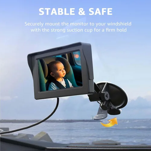 Vista 8 de Cámara de coche para bebé, pantalla HD, espejo de coche para bebé con función de visión nocturna, cámara de coche de bebé de 4.3 pulgadas