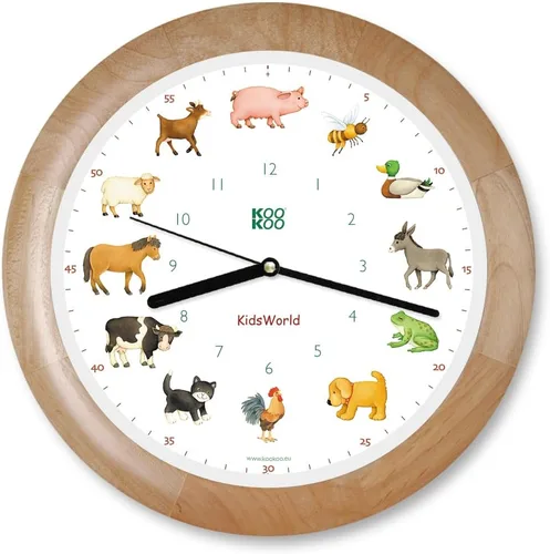 Vista 6 de KOOKOO KidsWorld - Reloj de pared para niños con sonidos naturales, 12 animales de granja