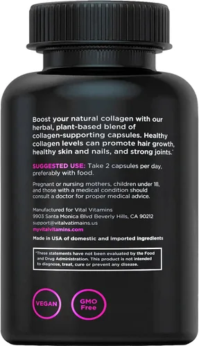 Vista 8 de Vital Vitamins Suplemento de Colágeno Vegano - con Sílice y Ácido Hialurónico - Suplementos de Colágeno a Base de Plantas - Apoya el Cabello