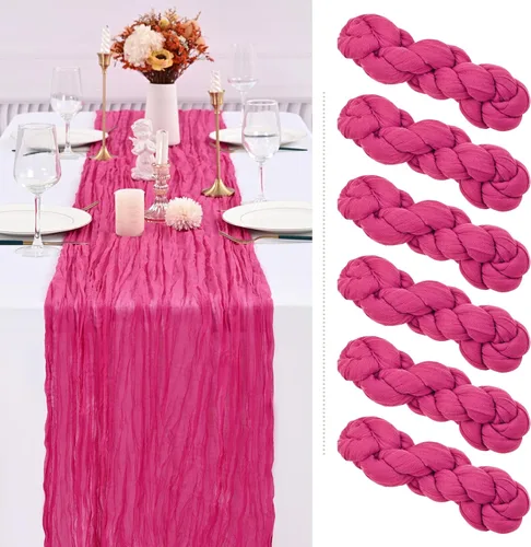 Vista 38 de Paquete de 6 caminos de mesa de estopilla rosa, extra anchos de 35 x 120 Rosa bebé