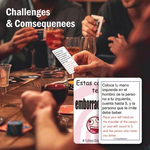 Vista 5 de Juego de Cartas para Beber Bilingüe Español-Inglés Divertidos Juegos de Fiesta con Alcohol para Adultos Emocionante Juego de Mesa para Noches