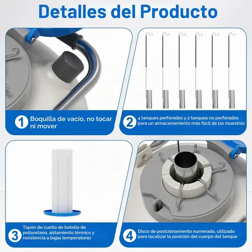 Vista 6 de Contenedor de nitrógeno líquido de 10L – Aleación de aluminio LN2 Dewar, tanque criogénico de nitrógeno líquido con 6 recipientes y bolsa