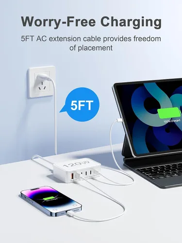 Vista 6 de Otovoda Bloque de cargador USB C de 120 W, estación de carga USB de 6 puertos para múltiples dispositivos, concentrador de carga múltiple