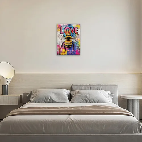 Vista 7 de Kylora Banksy - Arte de pared, imágenes de abeja, pintura de graffiti, impresiones en lienzo de amor, obras de arte enmarcadas para baño