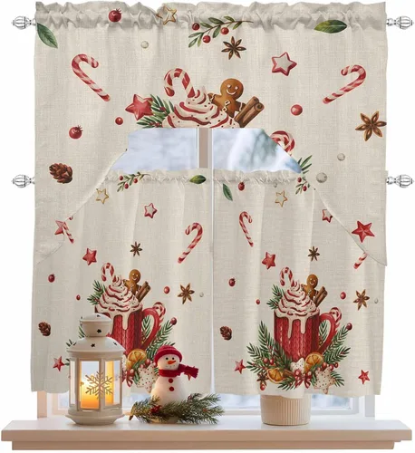 Vista 21 de Cortinas de Gnomos de San Valentín con Cenefa para Cocina, Cortinas con Bolsillo para Barra para Dormitorio, Sala de Estar, Baño, Cafetería, Negro