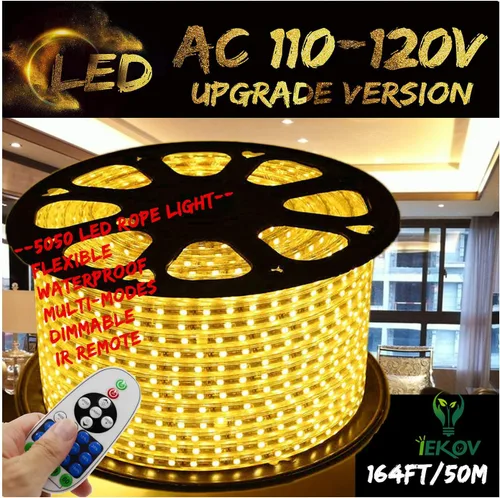 Vista 12 de Tira de luces LED de color blanco cálido, AC 110-120V, flexible/resistente al agua/función de múltiples modos/regulable, cuerda de luces LED SMD5050