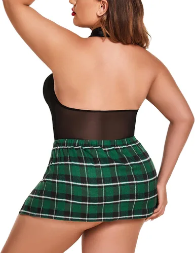 Vista 6 de Avidlove Lencería de colegiala de talla grande para mujer disfraces sexys de cosplay conjunto de lencería para juegos de rol traje L-4XL