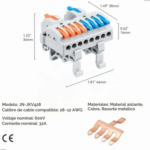 Vista 5 de 6 piezas de bloques de terminales de riel DIN, conectores de alambre de empalme DIY para circuito en línea 28-12AWG (2 en 8 salida)