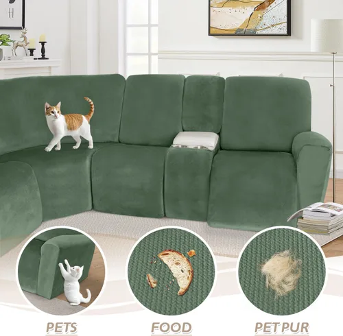 Vista 481 de Arfntevss Fundas de sofá seccional reclinable de terciopelo, Funda de sofá seccional de esquina para sofá reclinable, Funda elástica suave