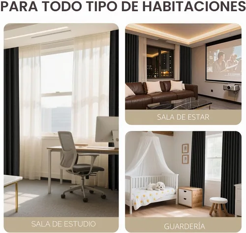 Vista 8 de Joydeco - Cortinas 100% opacas, 2 paneles de lino natural para oscurecer habitación, aislamiento térmico, trabillas traseras y bolsillo para barra