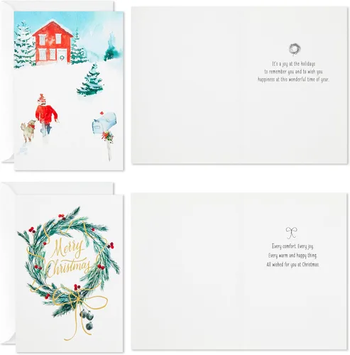 Vista 4 de Hallmark Surtido de tarjetas de Navidad en caja, cardenales y granero nevado (40 tarjetas y sobres)