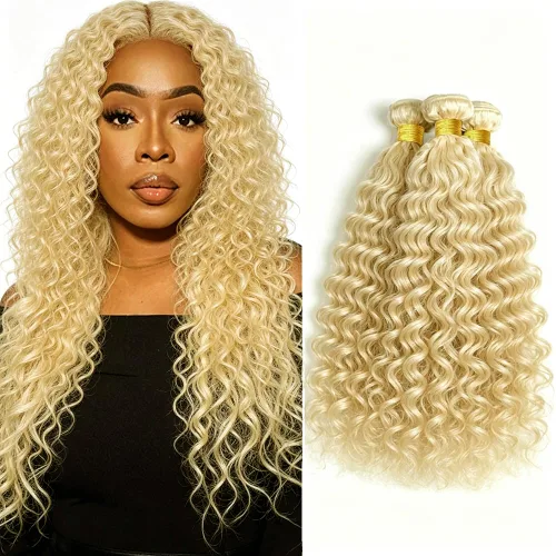 Vista 152 de P4613 Cabello humano rizado onda profunda marrón y paquetes mixtos 8 10 12 P4613 Ombre Marrón-Rubio-DP