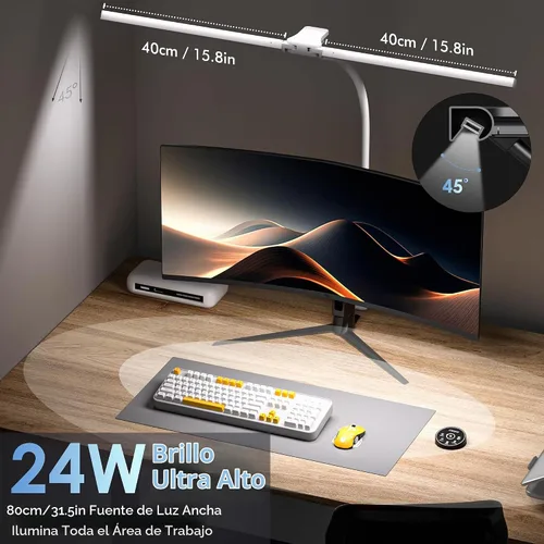 Vista 2 de EYOCEAN Lámpara de escritorio con abrazadera, lámpara de escritorio LED de 31.5 pulgadas para oficina en casa, luz de escritorio de doble cabezal