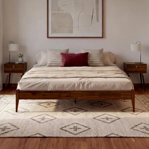 Vista 18 de Bme Dinkee - Marco de cama de plataforma Queen de madera de 15 pulgadas, marco de cama de madera maciza, estilo moderno y minimalista, soporte de 12