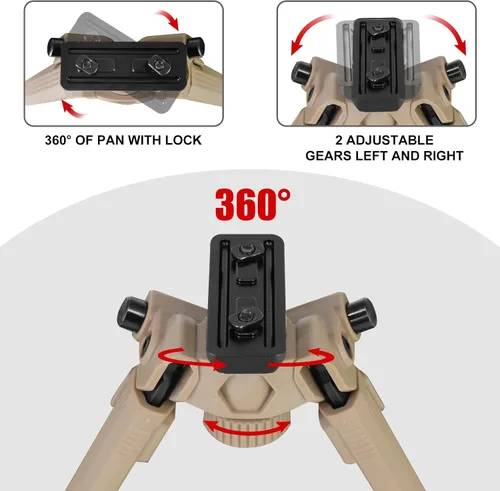 Vista 2 de BZTAC Tactical Durable Sturdy Portable Bipod Mlok Picatinny Quick Detach Head for Rifles with 6 Adjustable Heights for Shooting Hunting Accessories