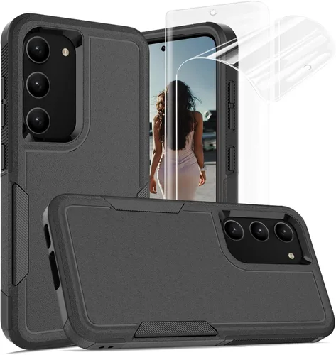 Vista 117 de Jeylly Funda para Samsung Galaxy S10 Plus S10+, ajuste delgado, doble capa, resistente, absorción de golpes, TPU con carcasa trasera de Negro