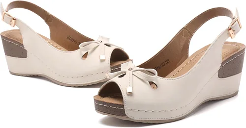 Vista 8 de Mintzice Sandalias de cuña elegantes con correa al tobillo y puntera abierta para mujer