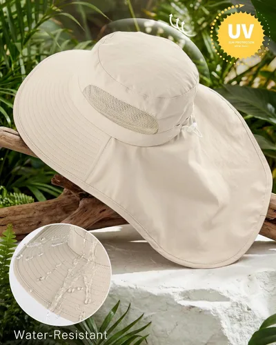 Vista 4 de Sombreros de sol para mujer, protección UV, ala ancha con agujero Beige