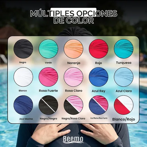 Vista 9 de BEEMO Gorros de natación para mujer, turbante de natación, de poliéster, con forro de látex, plisado para mujer Negro