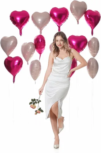 Vista 4 de Giga Gud 30 globos de papel de aluminio, de 18 pulgadas, rosa intenso y rosa macarrón, con tema de amor, perfectos para proponer matrimonio, boda