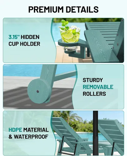 Vista 4 de PLUUV Tumbona de piscina al aire libre con soporte para tazas, azul Aruba Azul (Aruba Blue)
