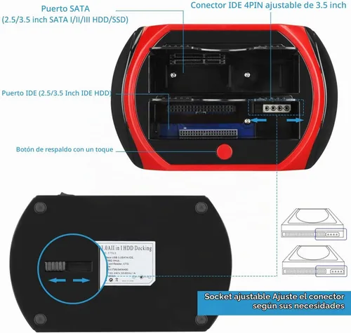 Vista 4 de TCC-S867-US - Estación de acoplamiento para disco duro USB 2.0 a 2.5 de 3.5 pulgadas, SATA IDE de 3.5 pulgadas, lector de doble ranuras, carcasa
