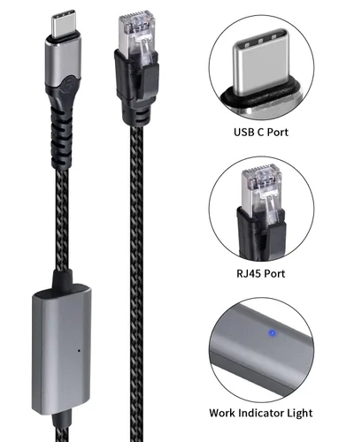 Vista 6 de Duttek Cable Gigabit USB C a Ethernet de 10 pies, cable RJ45 a USB C de hasta 1000/100/10 Mbps Cable de red LAN Ethernet compatible con Thunderbolt