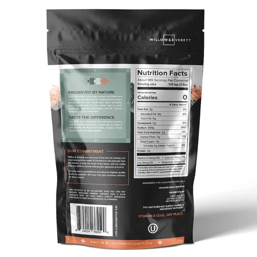 Vista 2 de Willow & Everett 10 oz 283 g Sal Rosa de Roca del Himalaya para Cocina Molinillo Moler Relleno Grano Grueso Kosher Sin GMO Natural Sal Marina