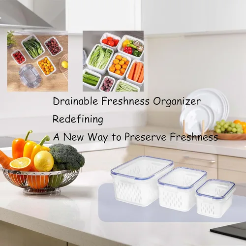 Vista 4 de Contenedores de almacenamiento de frutas y verduras para refrigerador, 6 piezas/3 juegos de contenedores para mantener frescos y conservadores