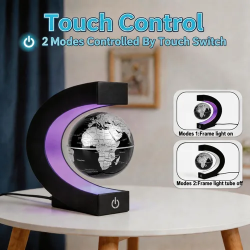 Vista 8 de Magnetic Levitation Floating Rotating World Globe with LED Frame Lights, C Shape Levitating Globe, Touch Switch Night Light, Cool Tech Gifts for Men