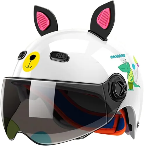 Vista 9 de Lindo casco de motocicleta para niños con orejas de gato, casco ultrafino de media cáscara para motocicleta, casco abierto para motociclista, casco