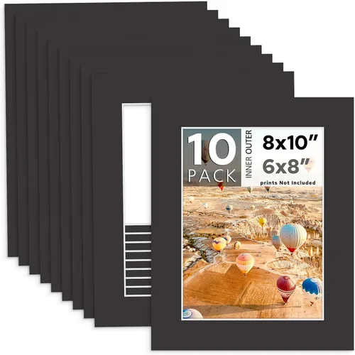 Vista 11 de MBC MAT BOARD CENTER, Paquete de 10 marcos de cartón para fotos negros de 4x6 pulgadas para 3x5 pulgadas, corte biselado, sin ácido, grosor de 4
