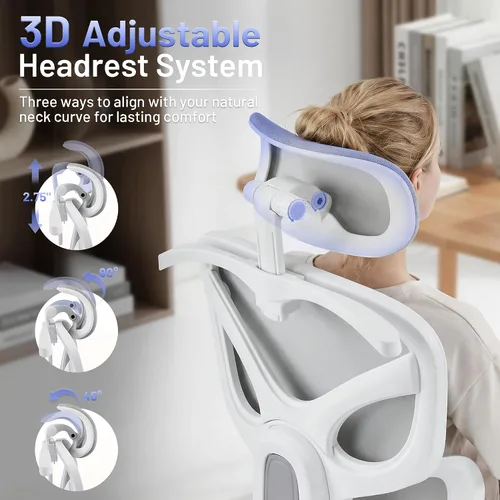 Vista 3 de AreShark Silla ergonómica de oficina – Silla de escritorio de malla transpirable con respaldo alto con soporte lumbar y reposacabezas ajustable