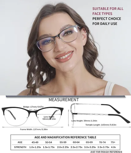 Vista 2 de 3 Pack Reading Glasses Women Blue Light Blocking Metal Computer Spring Hinge Readers