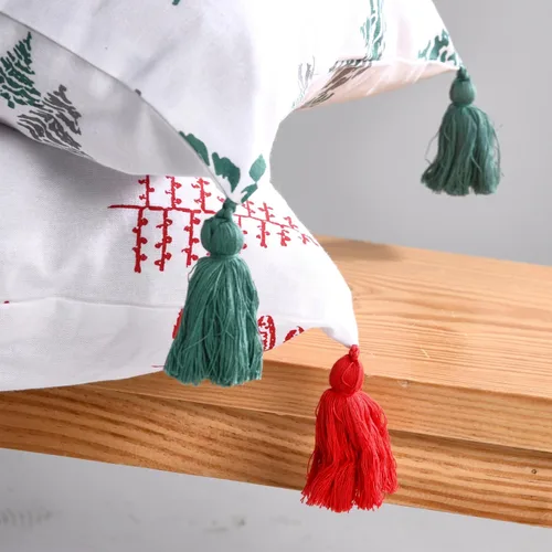 Vista 7 de Folkulture Juego de 4 fundas de almohada navideñas de 18 x 18 pulgadas, 100% algodón, para decoración del hogar, fundas de cojín decorativas o Noel