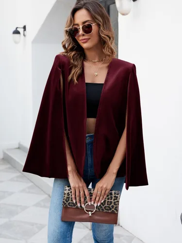 Vista 7 de Cicy Bell Chaqueta tipo blazer de terciopelo para mujer, estilo casual, con abertura frontal, manga larga