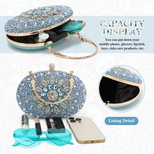 Vista 4 de Bolso de mano de noche con diamantes de imitación para mujer, bolsa de mano con diamantes brillantes y brillantes, bolsa de fiesta de boda de cristal