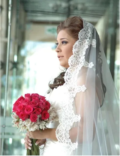 Vista 5 de BEAUTELICATE Velo de novia de boda con peine apliques de encaje de 1 nivel