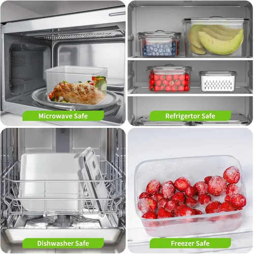 Vista 6 de BOICHU Recipientes de almacenamiento de frutas para refrigerador, 5 tamaños de bayas, para refrigerador, mantiene fresco con coladores y tapas