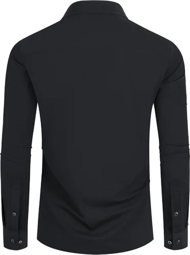 Vista 9 de Lion Nardo Camisas de vestir elásticas para hombre, de manga larga, ajuste musculoso, camisas de vestir para hombre, ajuste delgado, camisas