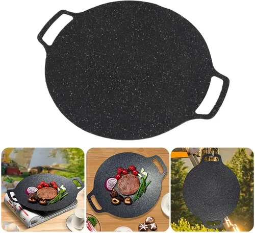 Vista 5 de Keenso Korean BBQ Grill Pan, Round Griddle, Non Stick 6 Layer Coating, Black