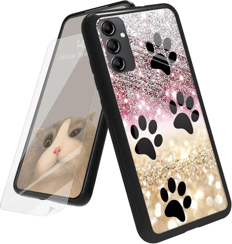 Vista 70 de Funda para Samsung Galaxy A12 5G con protector de pantalla, parte trasera de vidrio templado + TPU de silicona suave que absorbe los golpes