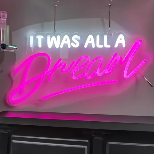 Vista 2 de Letrero de neón con texto en inglés "It was All A Dream" para dormitorio, letrero de neón LED para pared, hecho a mano, luz de neón con regulador